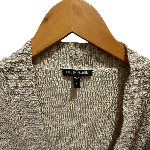 Eileen Fisher Size S Open Front Cardigan Sweater Beige Linen Natural Spring - Picture 2 of 5